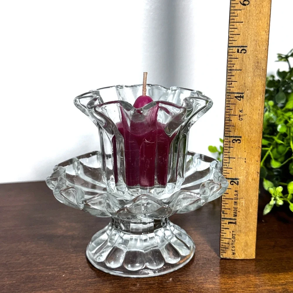 Vintage Partylite Clear Glass Candle Holder Ruffled Edge Votive Cup Taper